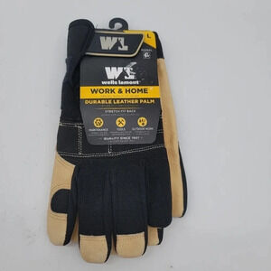 NWT Wells Lamont Work Gloves Water Resistant Genuine Leather Home Stretch Sz L